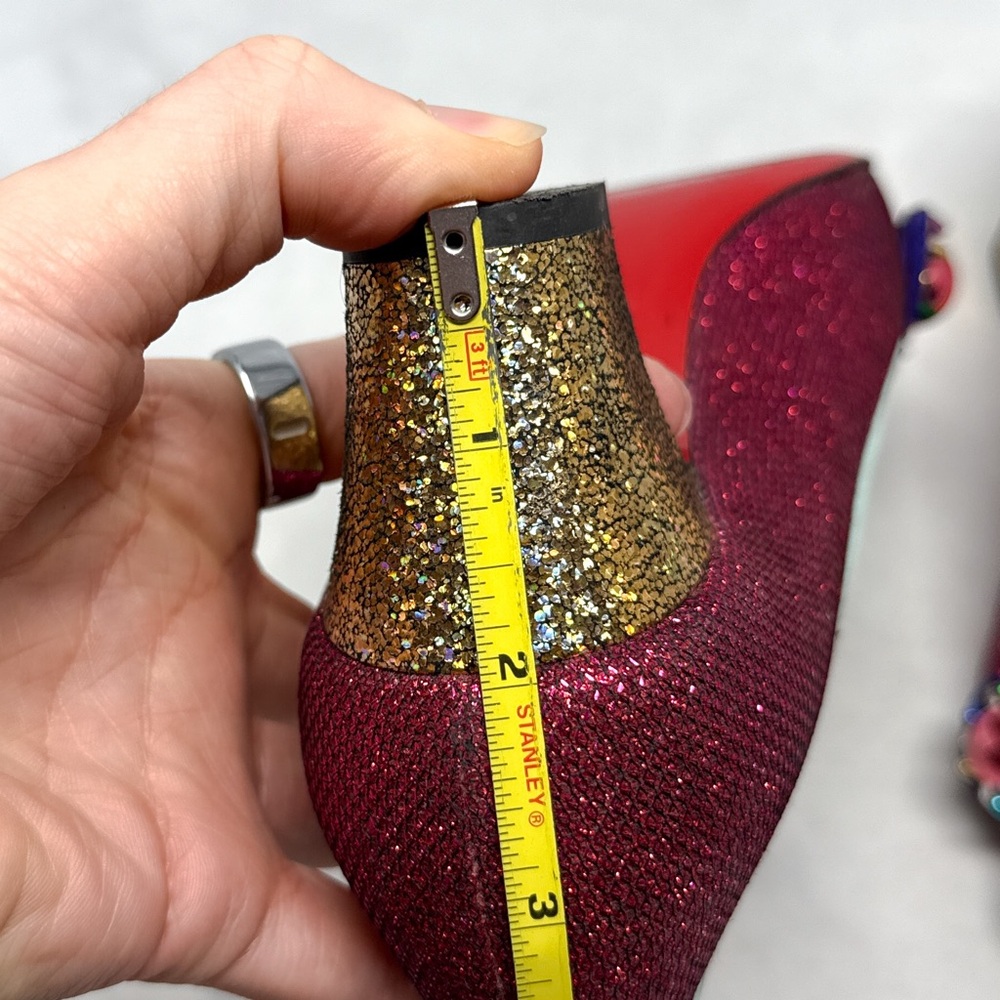 Christian Louboutin Oaxacana 45 Glitter Studded Fringe Heeled Loafer Flat Shoes - Picture 15 of 16